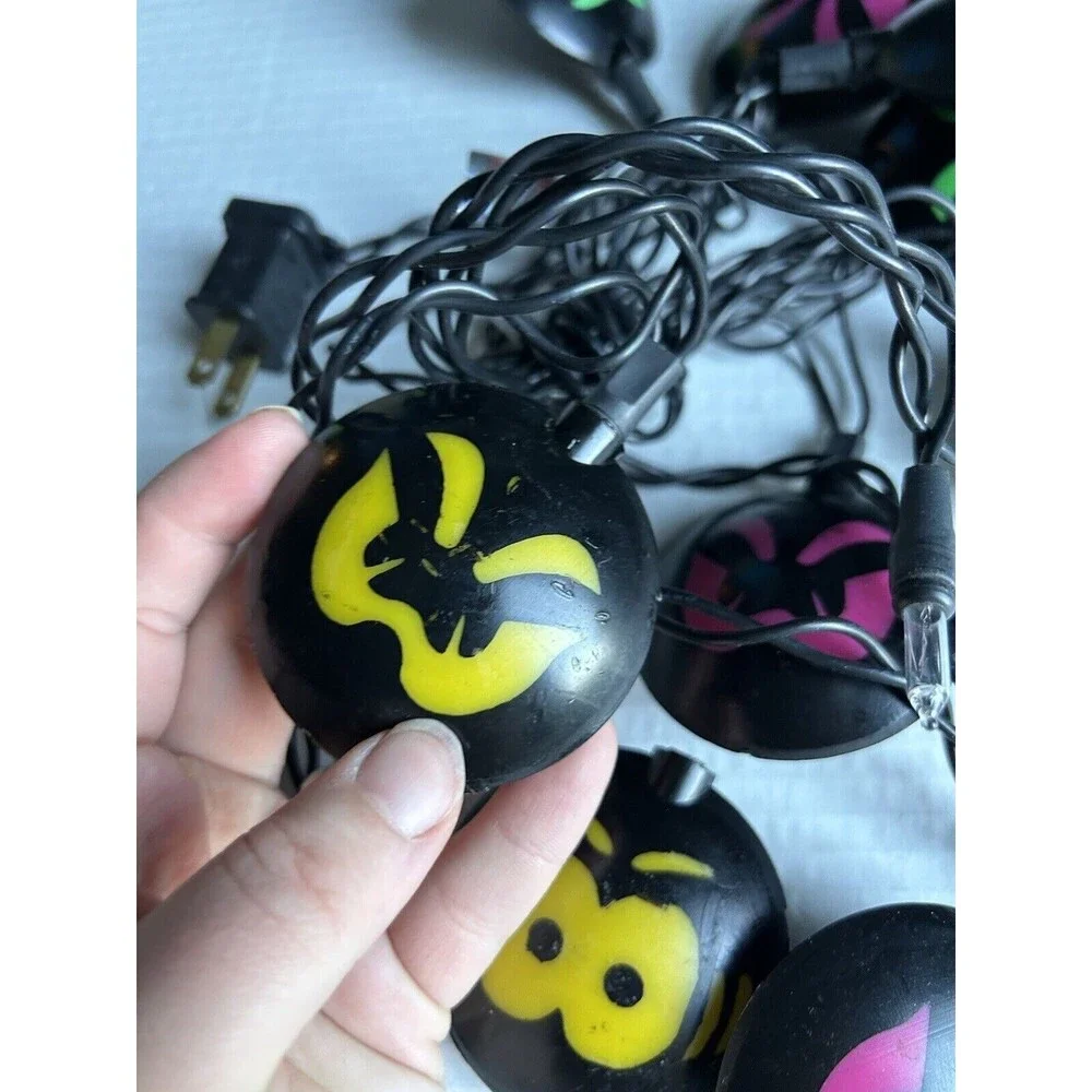 Halloween Blow Mold Spider Faces String Lights Blowmold Vtg 10 Light